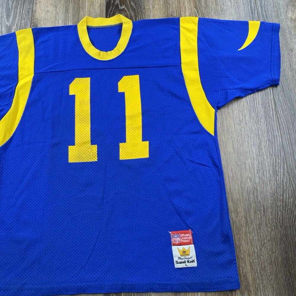 Vintage Los Angeles Rams Jersey Mens L Blue Jim Everett SandKnit NFL Football